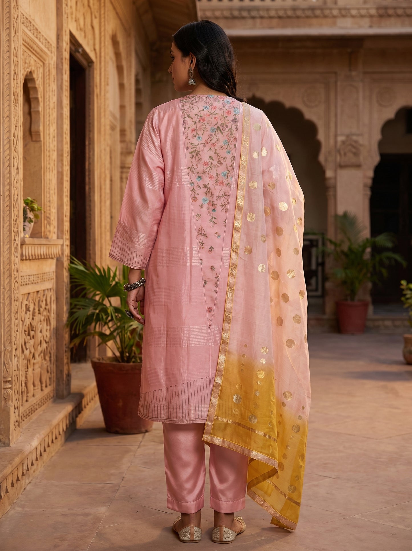 Semi Stitched Chanderi Formal Suitset