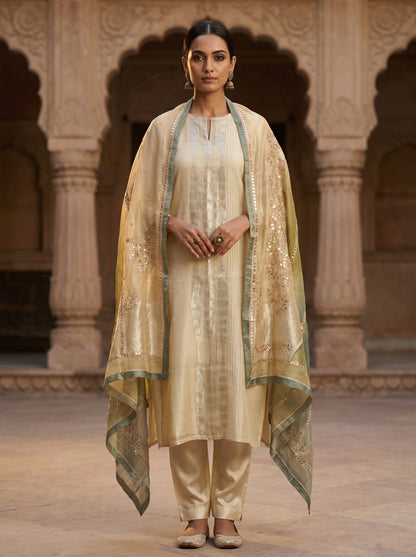 Semi Stitched Chanderi Formal Suitset