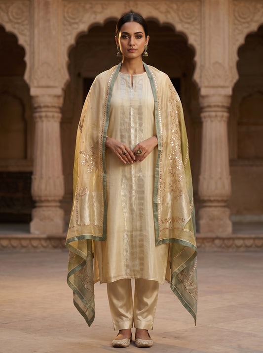 Semi Stitched Chanderi Formal Suitset