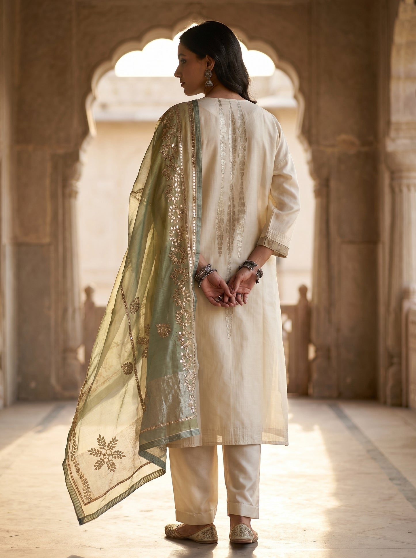Semi Stitched Chanderi Formal Suitset