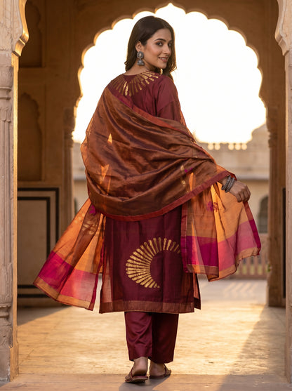 Semi Stitched Chanderi Formal Suitset