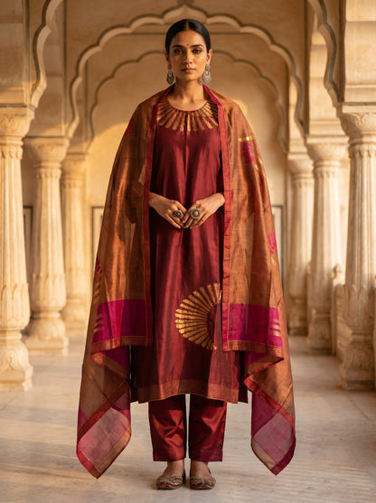 Semi Stitched Chanderi Formal Suitset