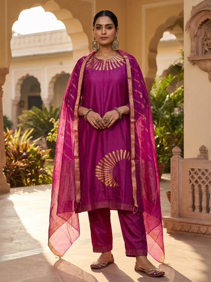 Semi Stitched Chanderi Formal Suitset