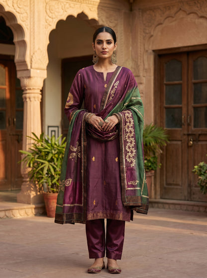 Semi Stitched Chanderi Formal Suitset
