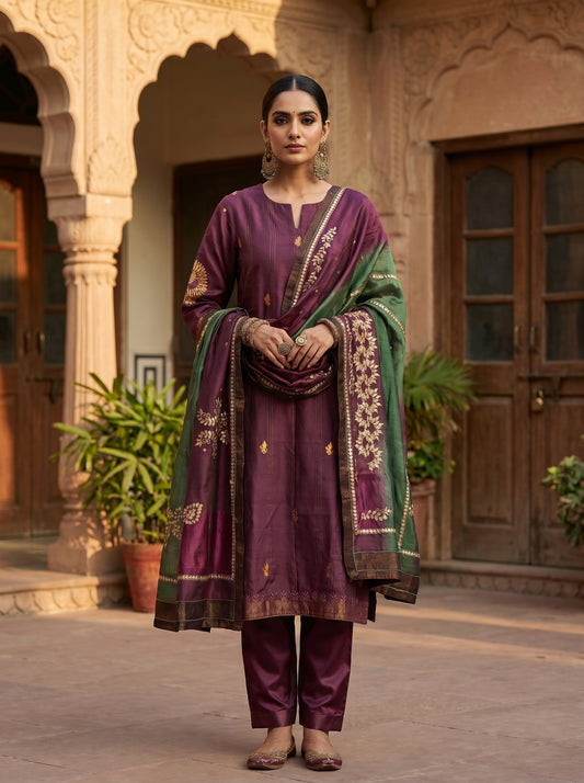 Semi Stitched Chanderi Formal Suitset