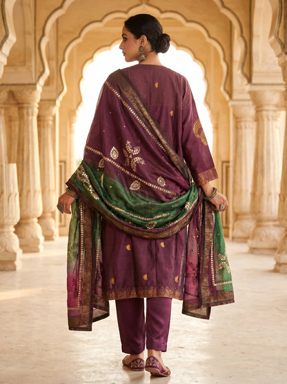 Semi Stitched Chanderi Formal Suitset