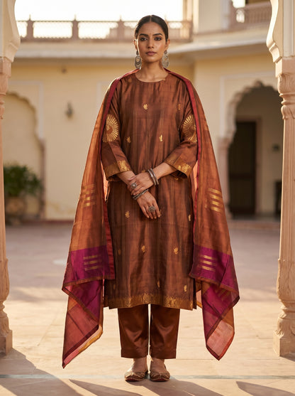 Semi Stitched Chanderi Formal Suitset