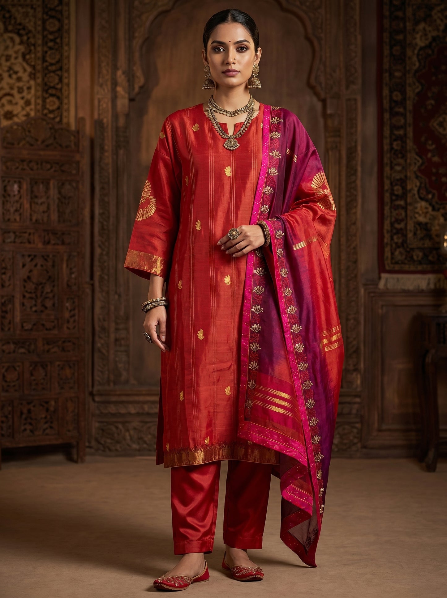 Semi Stitched Chanderi Formal Suitset