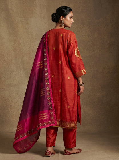Semi Stitched Chanderi Formal Suitset