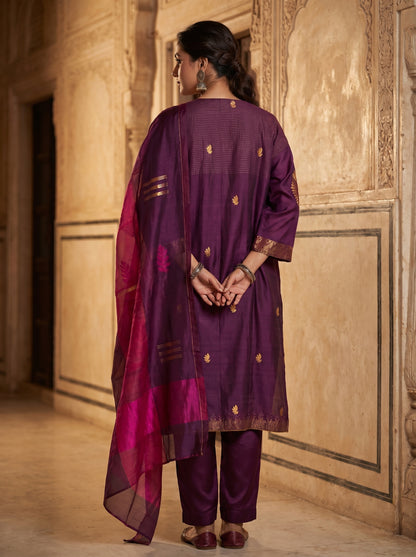 Semi Stitched Chanderi Formal Suitset
