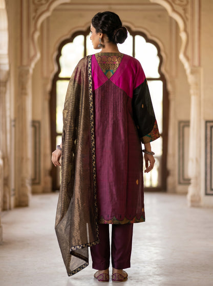 Semi Stitched Chanderi Formal Suitset