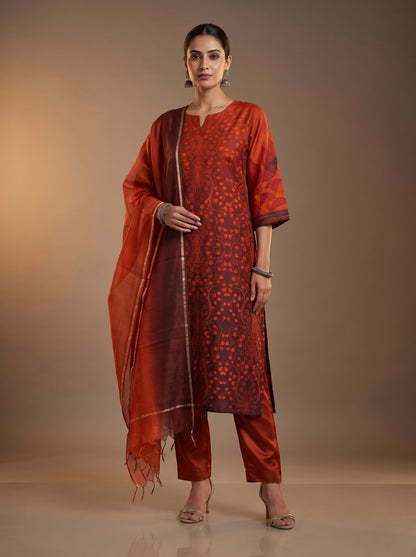 Semi Stitched Chanderi Casual suitset