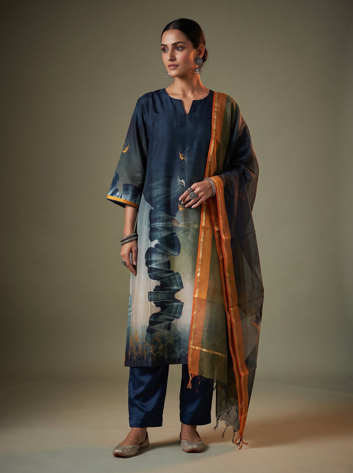 Semi Stitched Chanderi Casual suitset