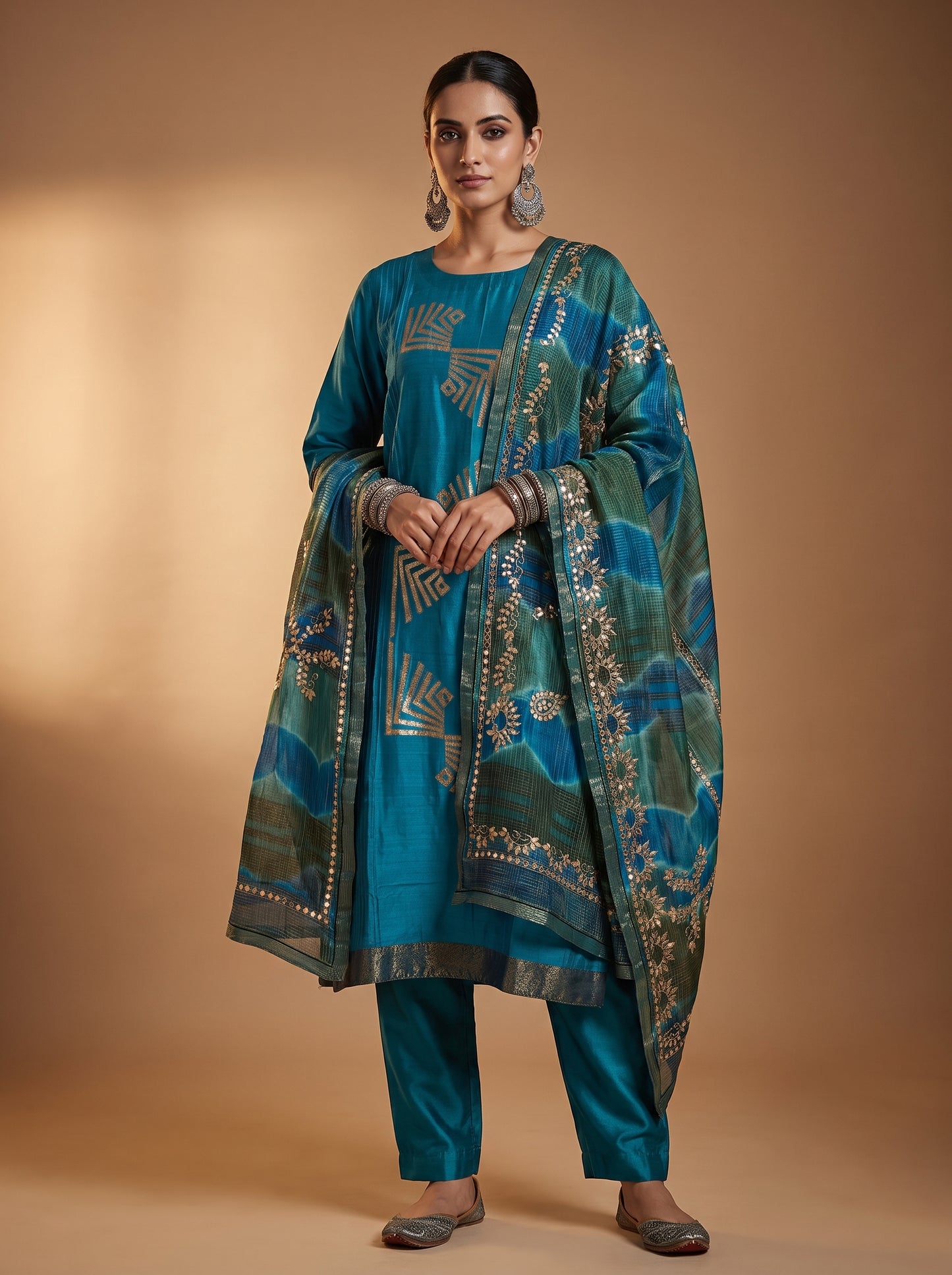 Semi Stitched Chanderi Formal Suitset
