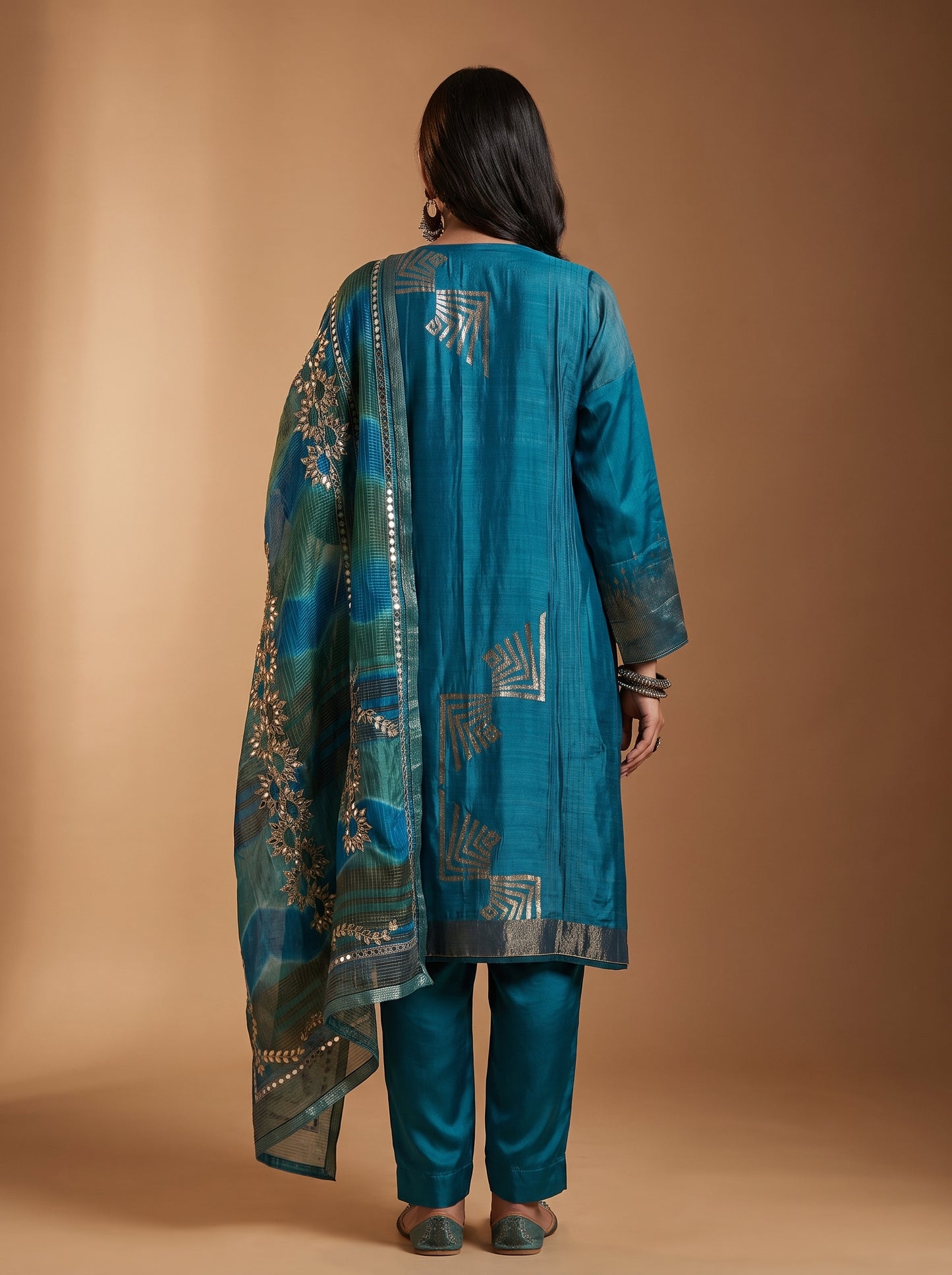 Semi Stitched Chanderi Formal Suitset
