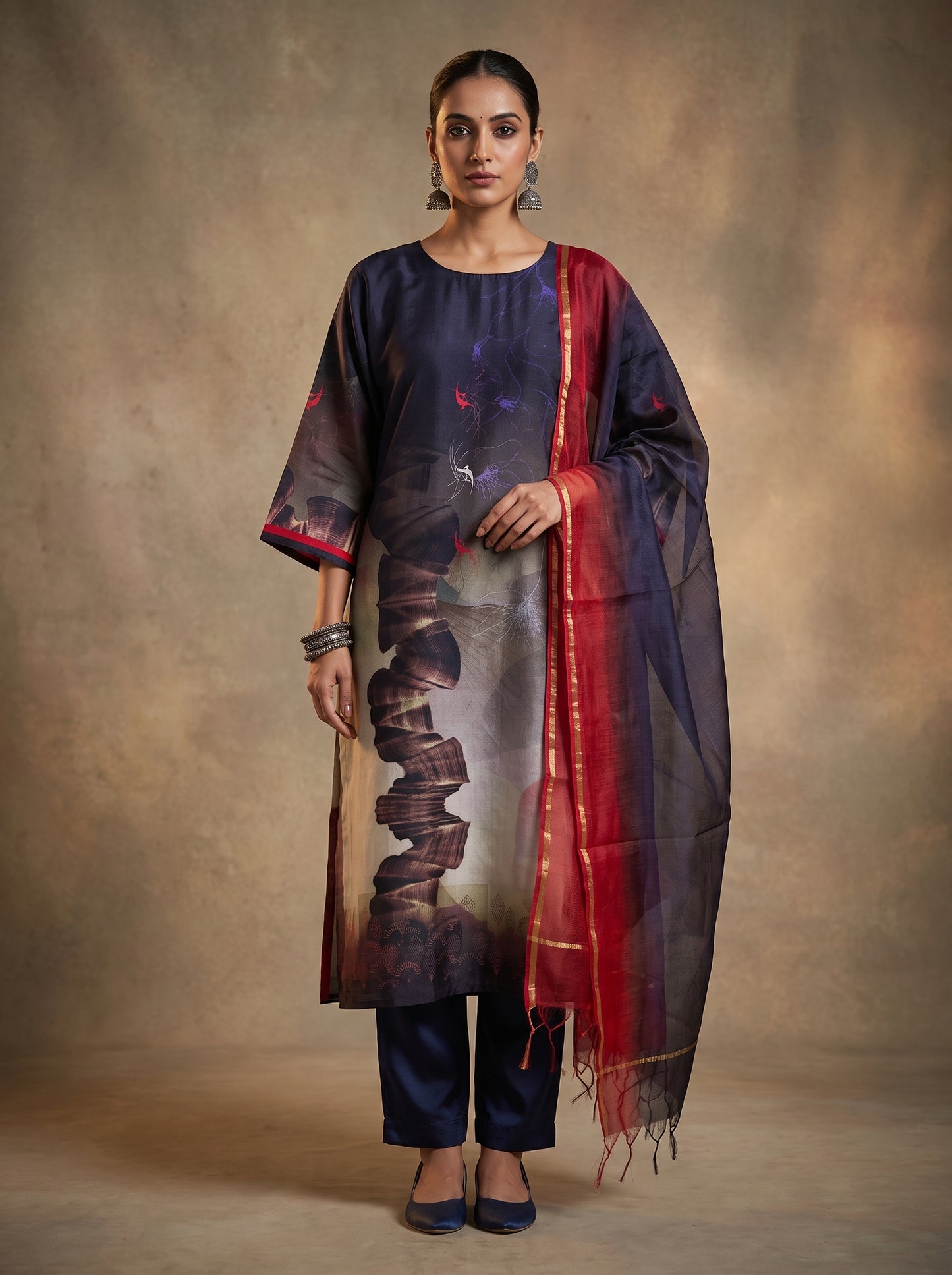 Semi Stitched Chanderi Casual suitset