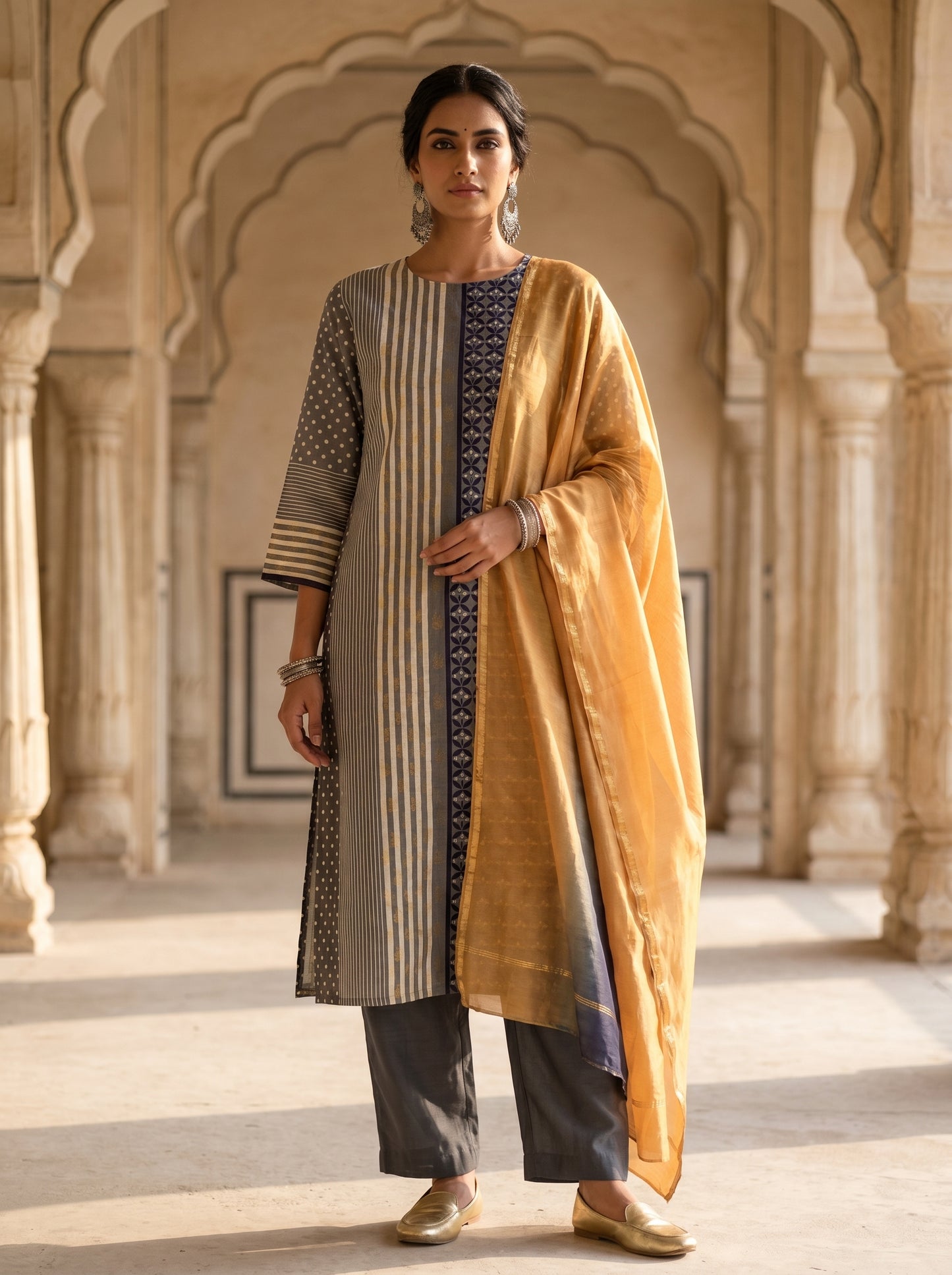 Semi Stitched Chanderi Casual suitset