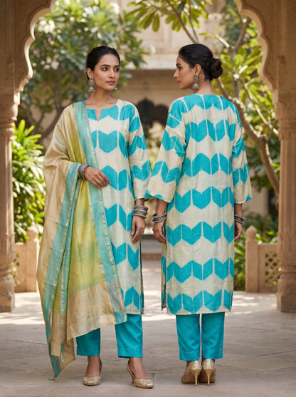 Semi Stitched Chanderi Casual suitset