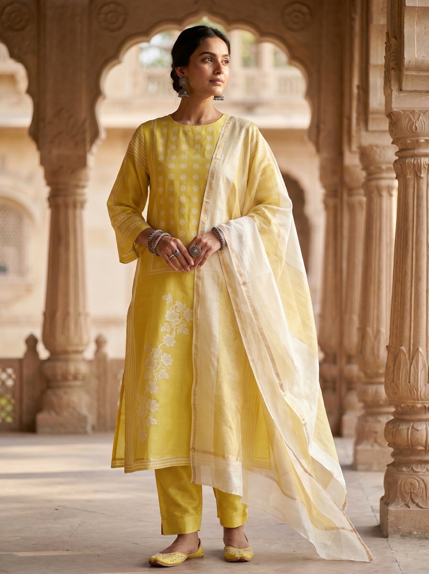 Semi Stitched Chanderi Casual suitset