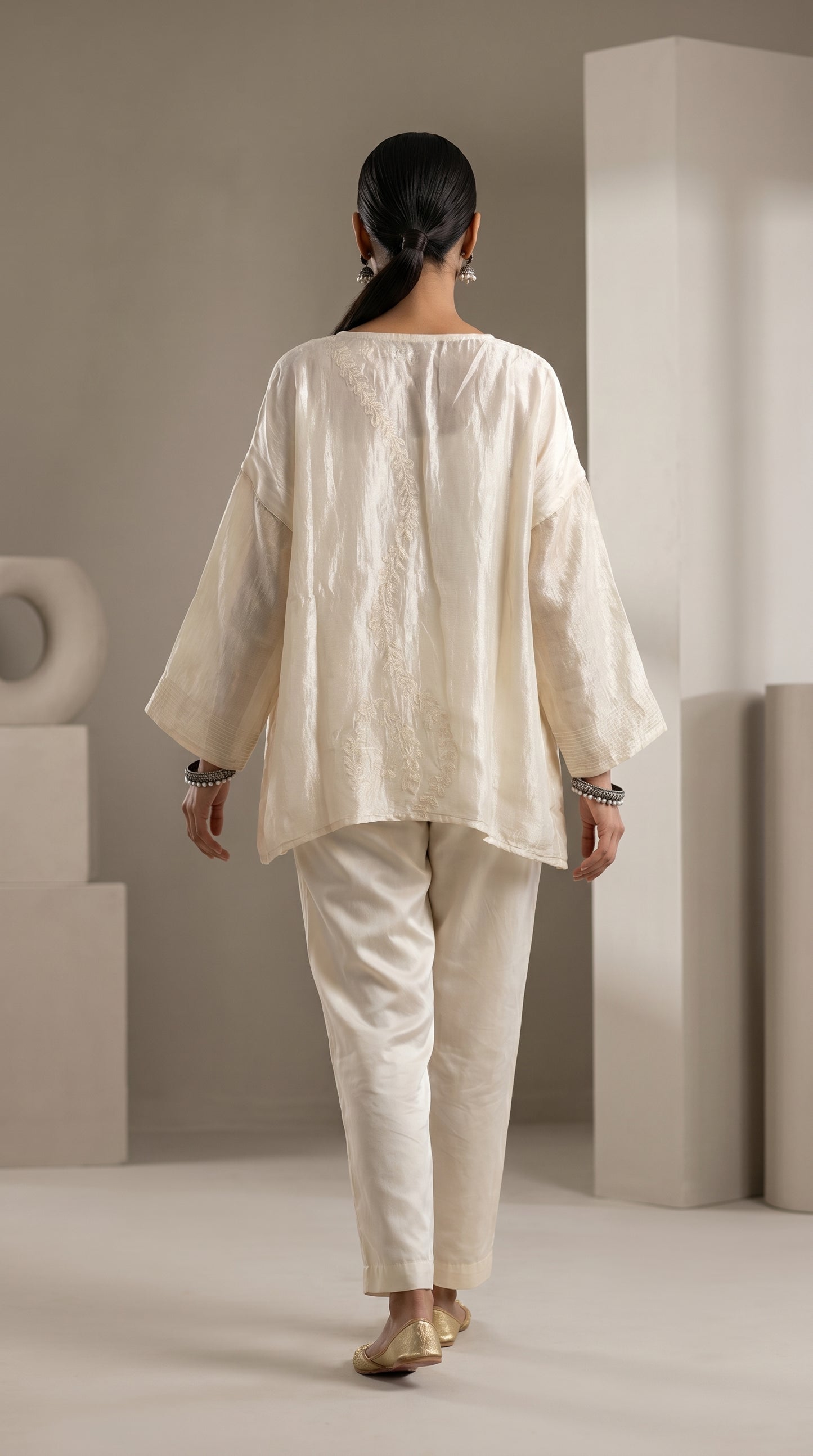 Semi Stitched silk cutwork short tunic