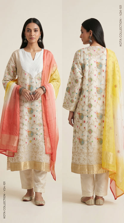 Semi Stitched Formal Kota silk Suitset