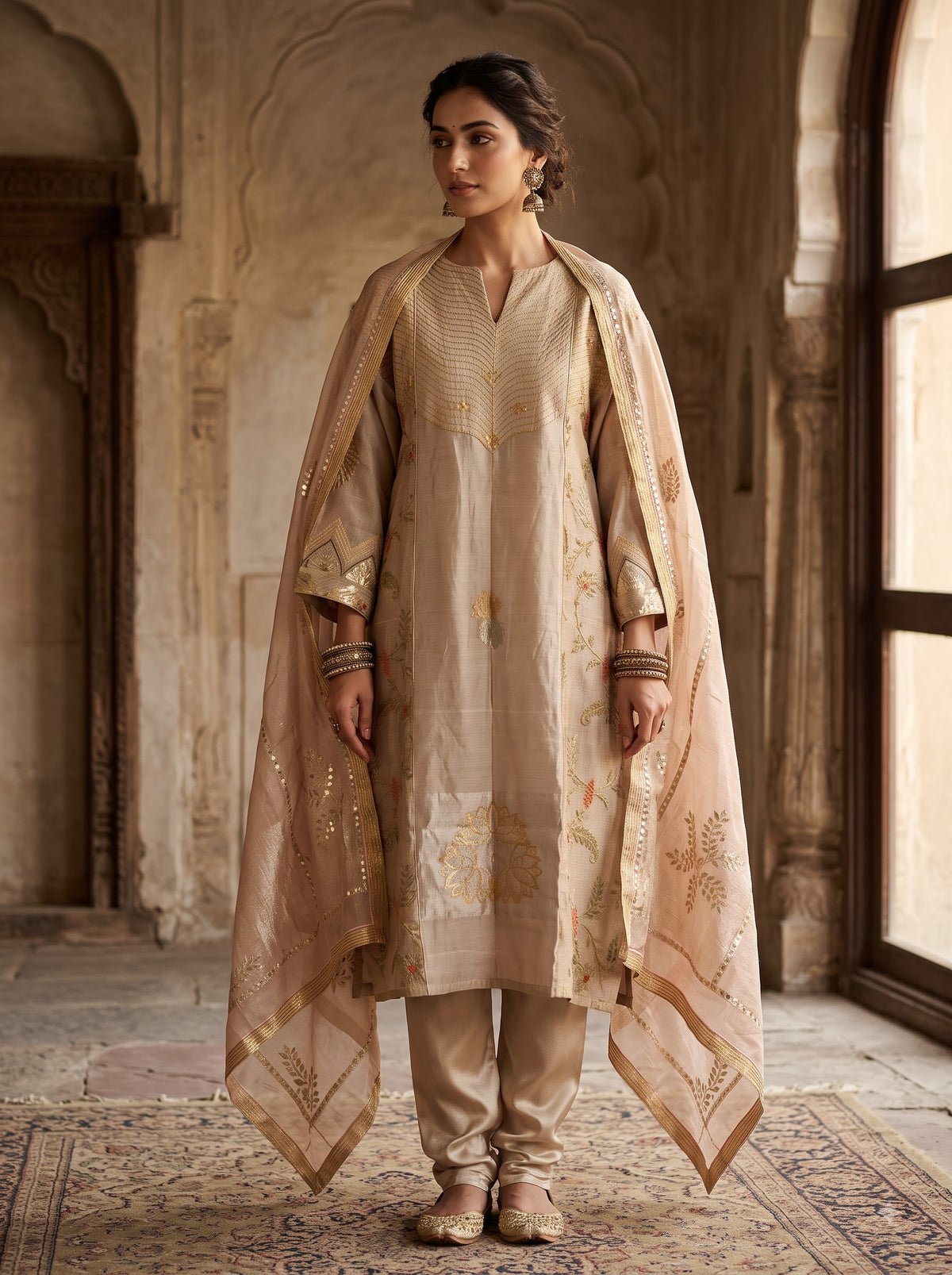 Semi Stitched Chanderi Formal Suitset