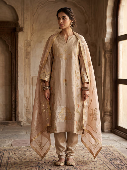 Semi Stitched Chanderi Formal Suitset