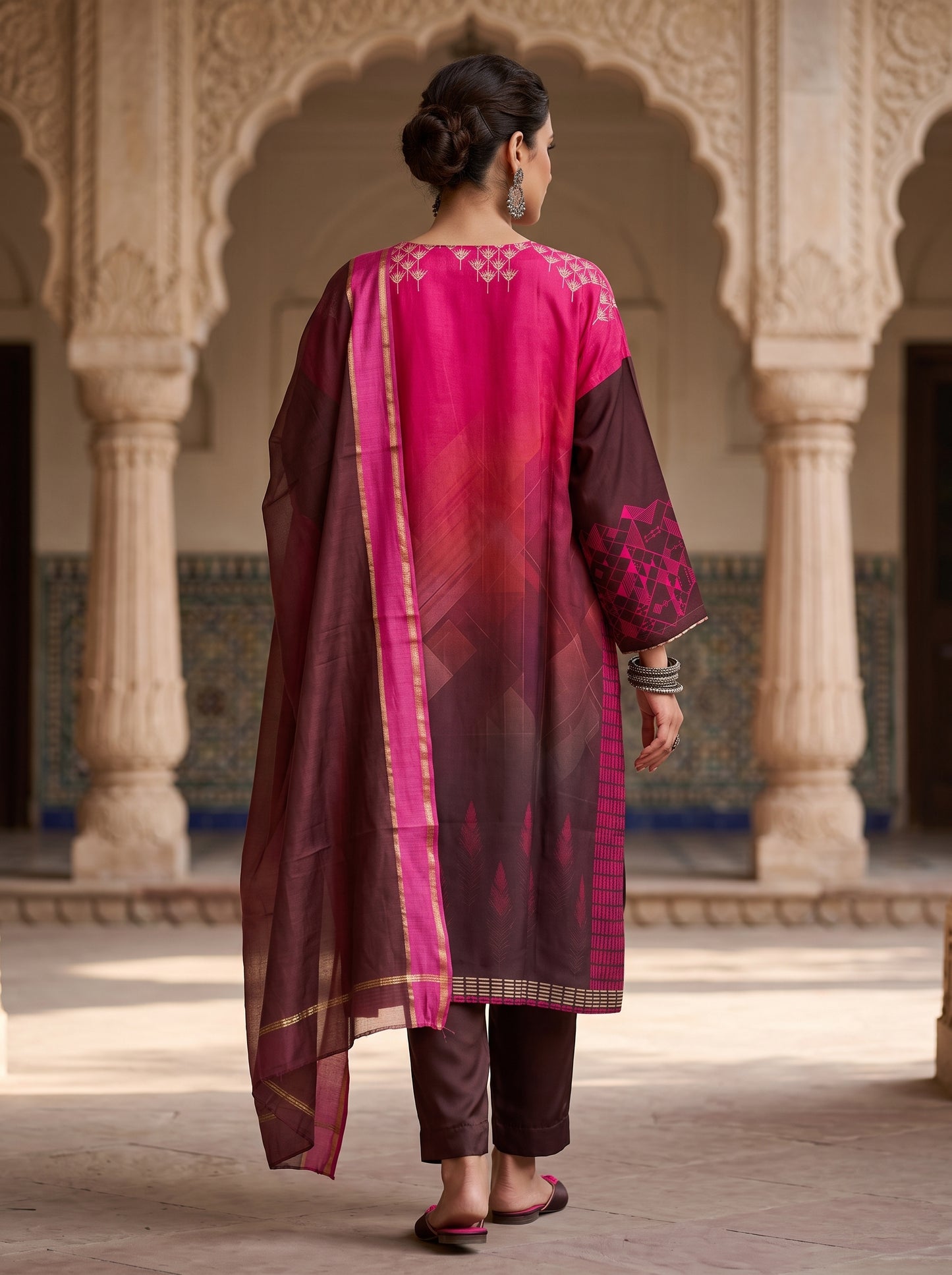 Semi Stitched Chanderi Casual Suitset