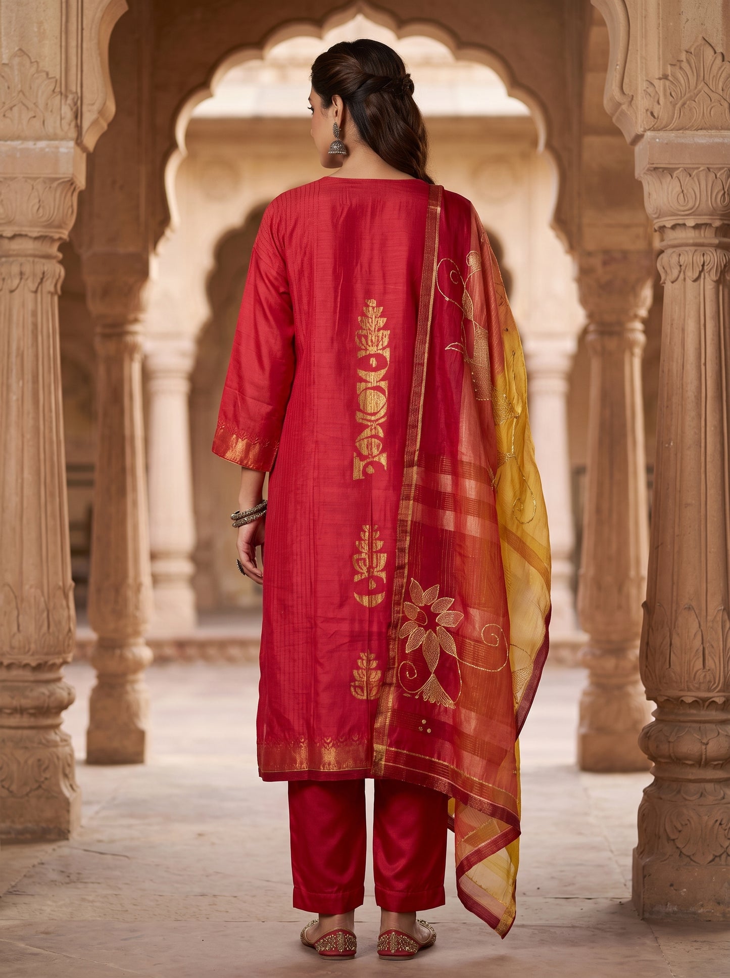 Semi Stitched Chanderi Formal Suitset