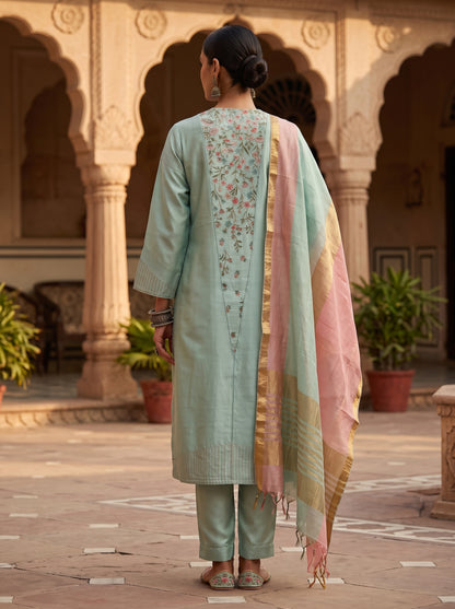 Semi Stitched Chanderi Formal Suitset