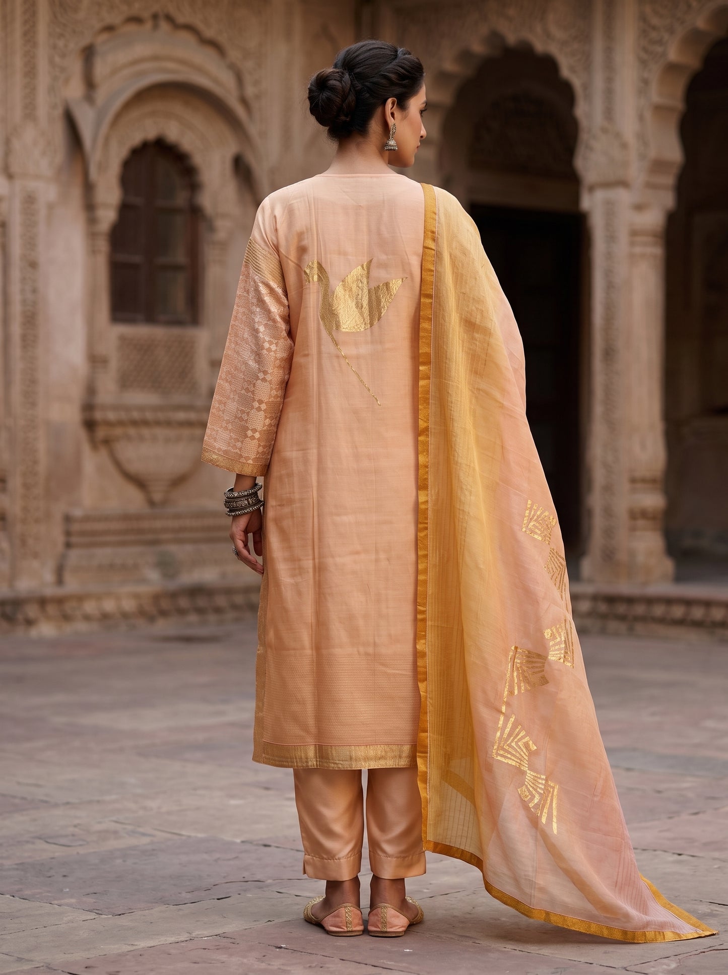 Semi Stitched Chanderi Formal Suitset