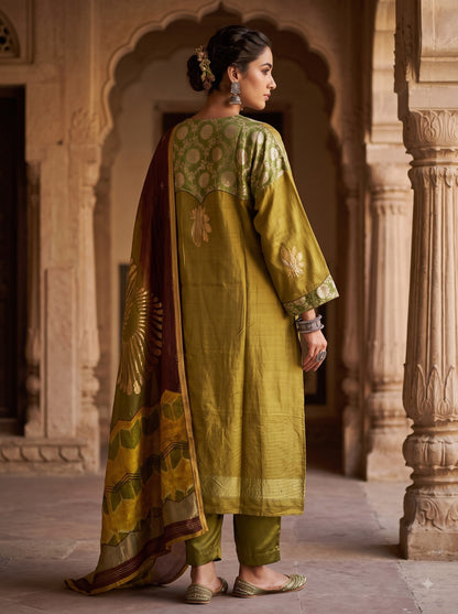 Semi Stitched Chanderi Formal Suitset