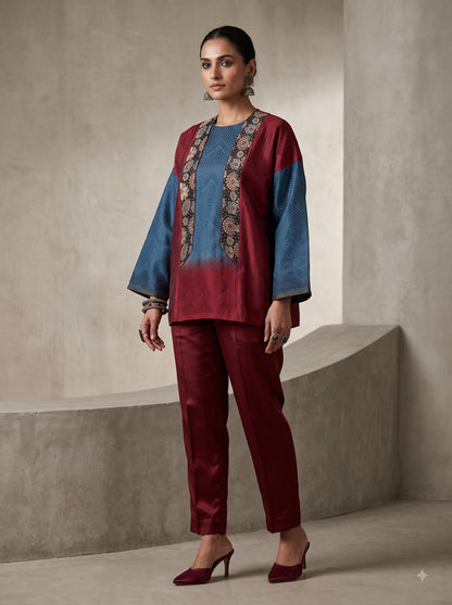 Semi Stitched Chanderi Ajrak Short Tunic