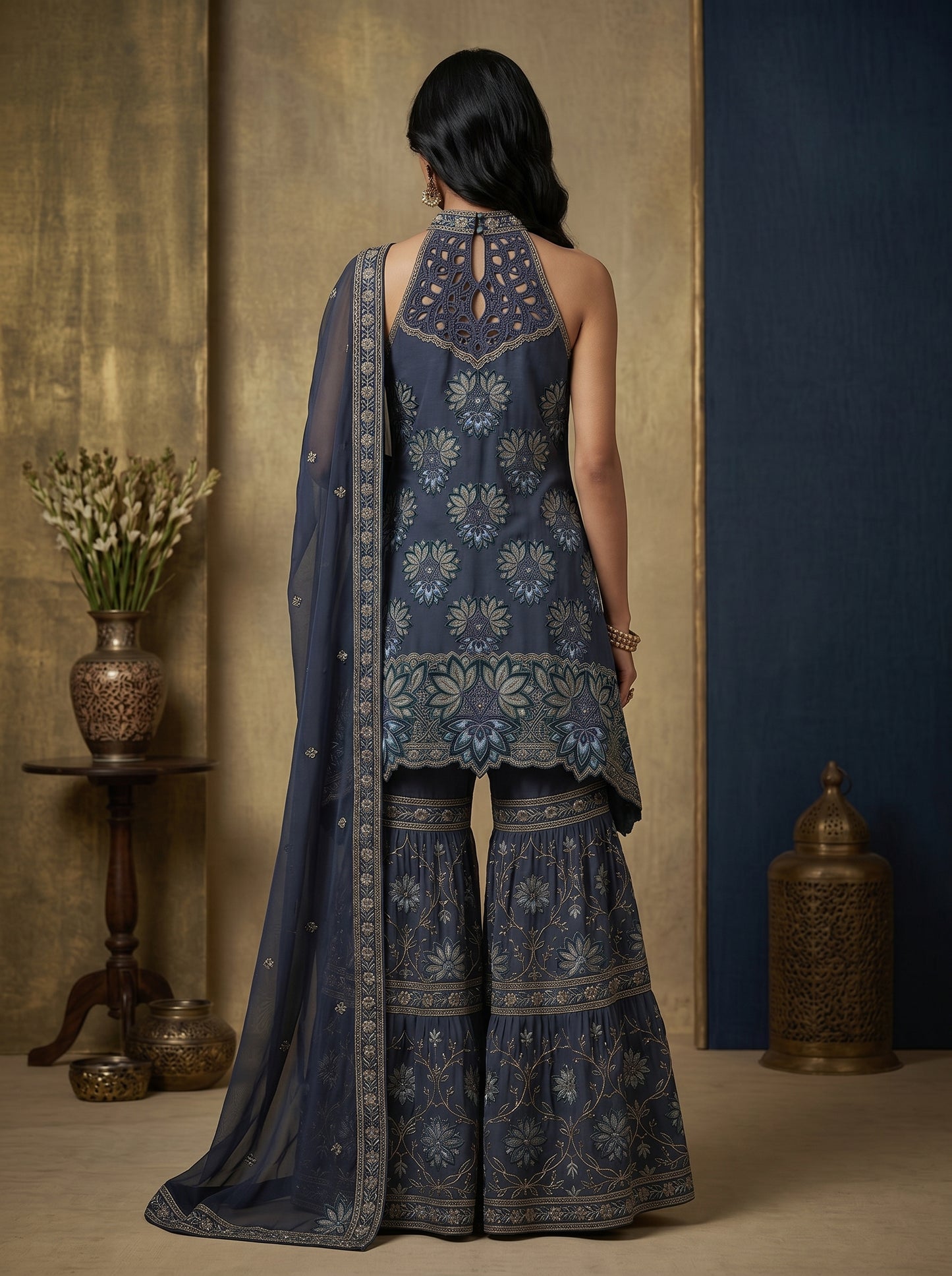 Terracotta Rust Embroidered Georgette | Couture Sharara Set