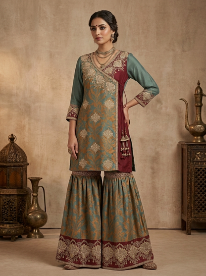 Heritage Maroon Angrakha  | Couture Sharara Set
