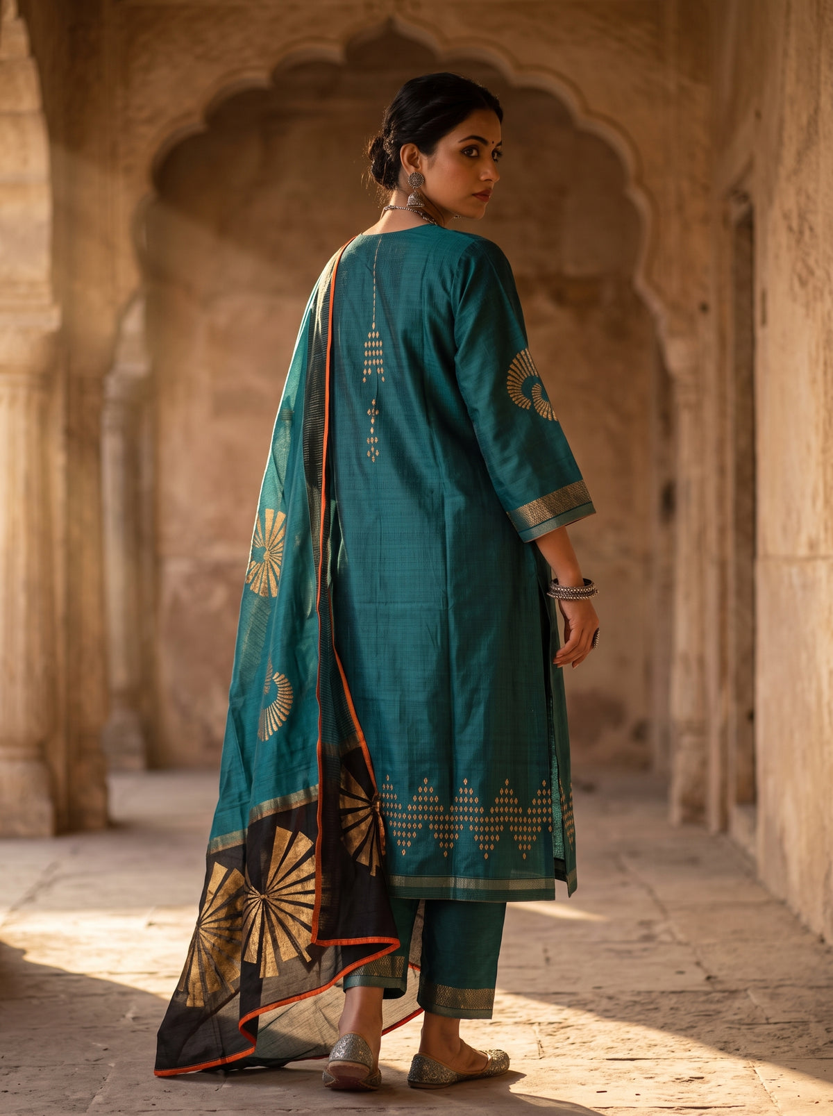 Semi Stitched Chanderi Formal Suitset
