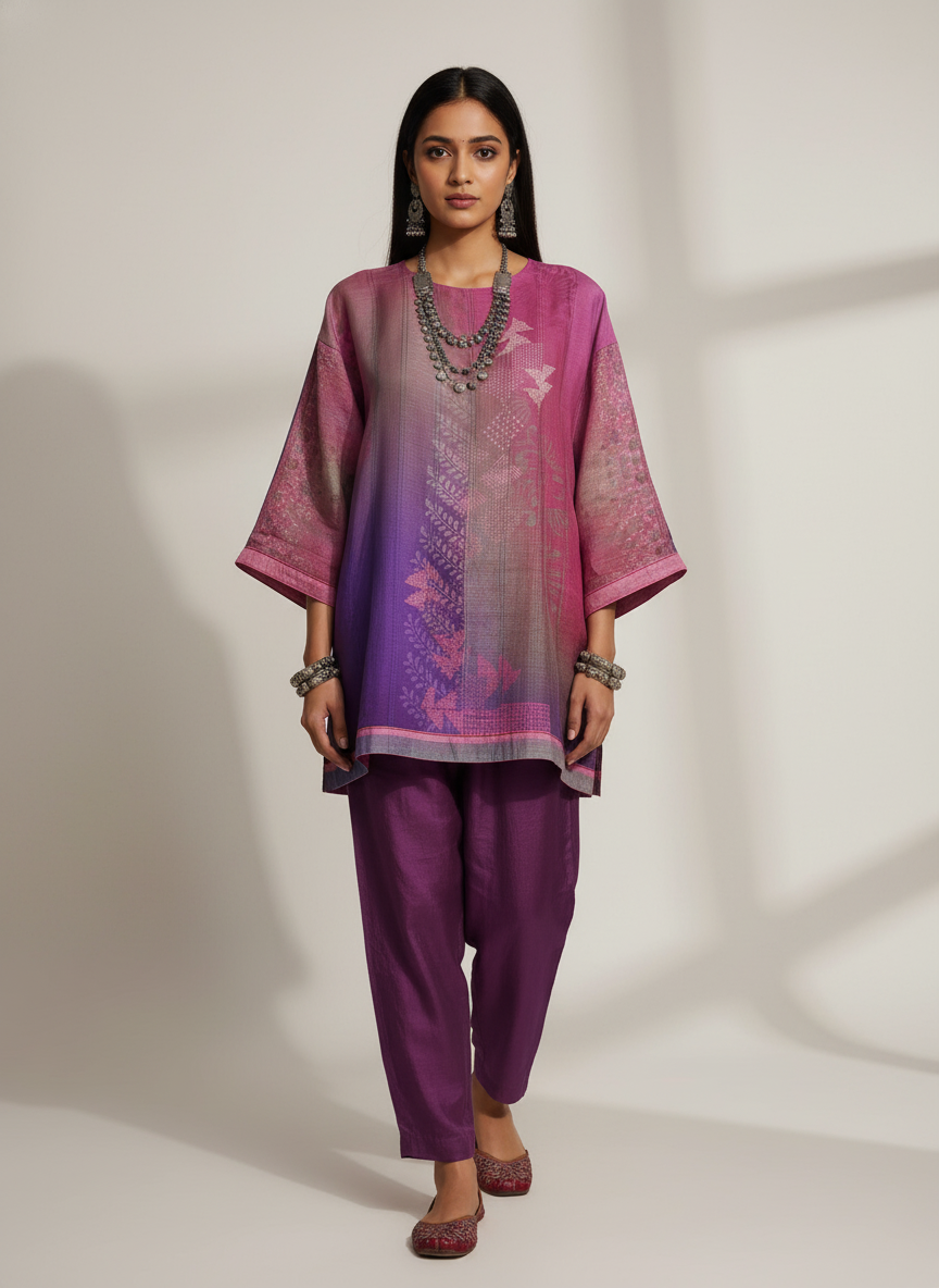 Semi Stitched linen kota silk Digital Printed Short Tunic