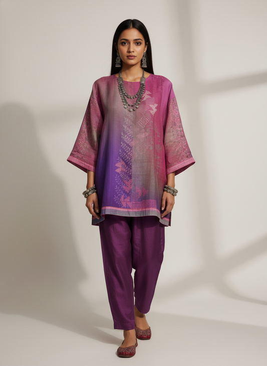 Semi Stitched linen kota silk Digital Printed Short Tunic