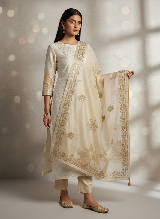Semi Stitched Chanderi Formal Suitset