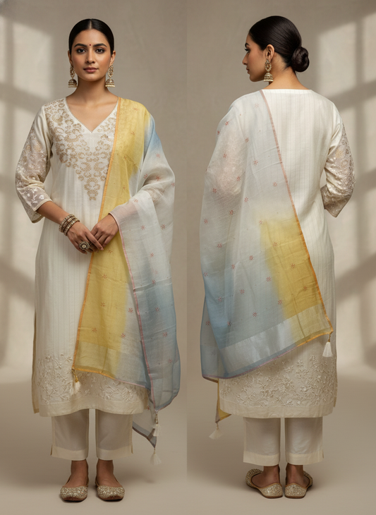 Semi Stitched Chanderi Formal Suitset