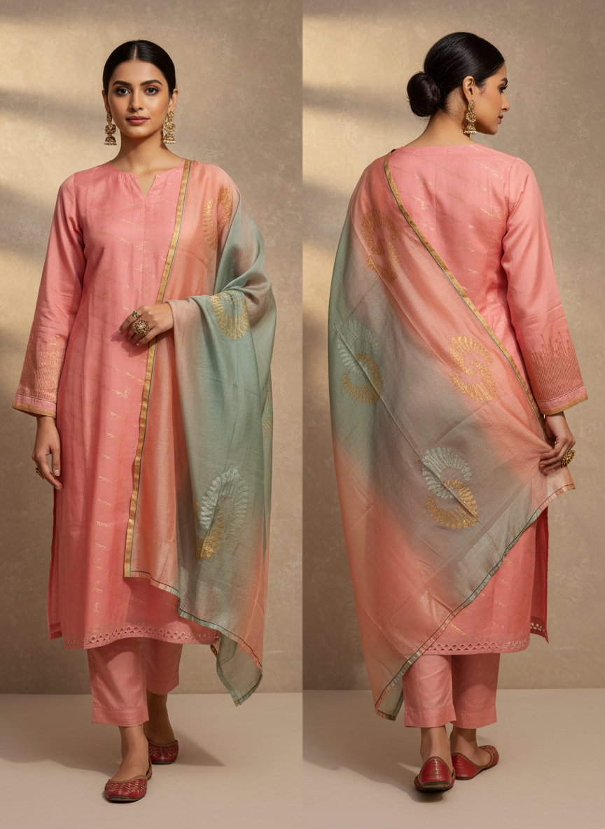 Semi Stitched Chanderi Formal Suitset