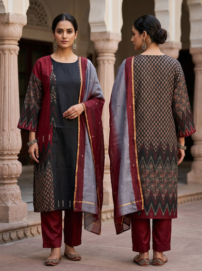 Semi Stitched Chanderi Formal Suitset