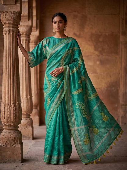 Formal silk linen embroidered Saree