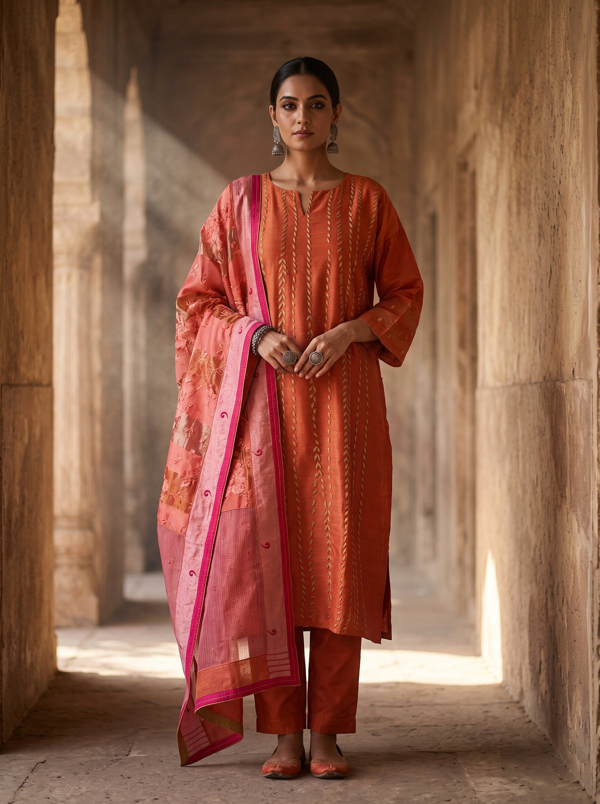 Semi Stitched Chanderi Formal Suitset