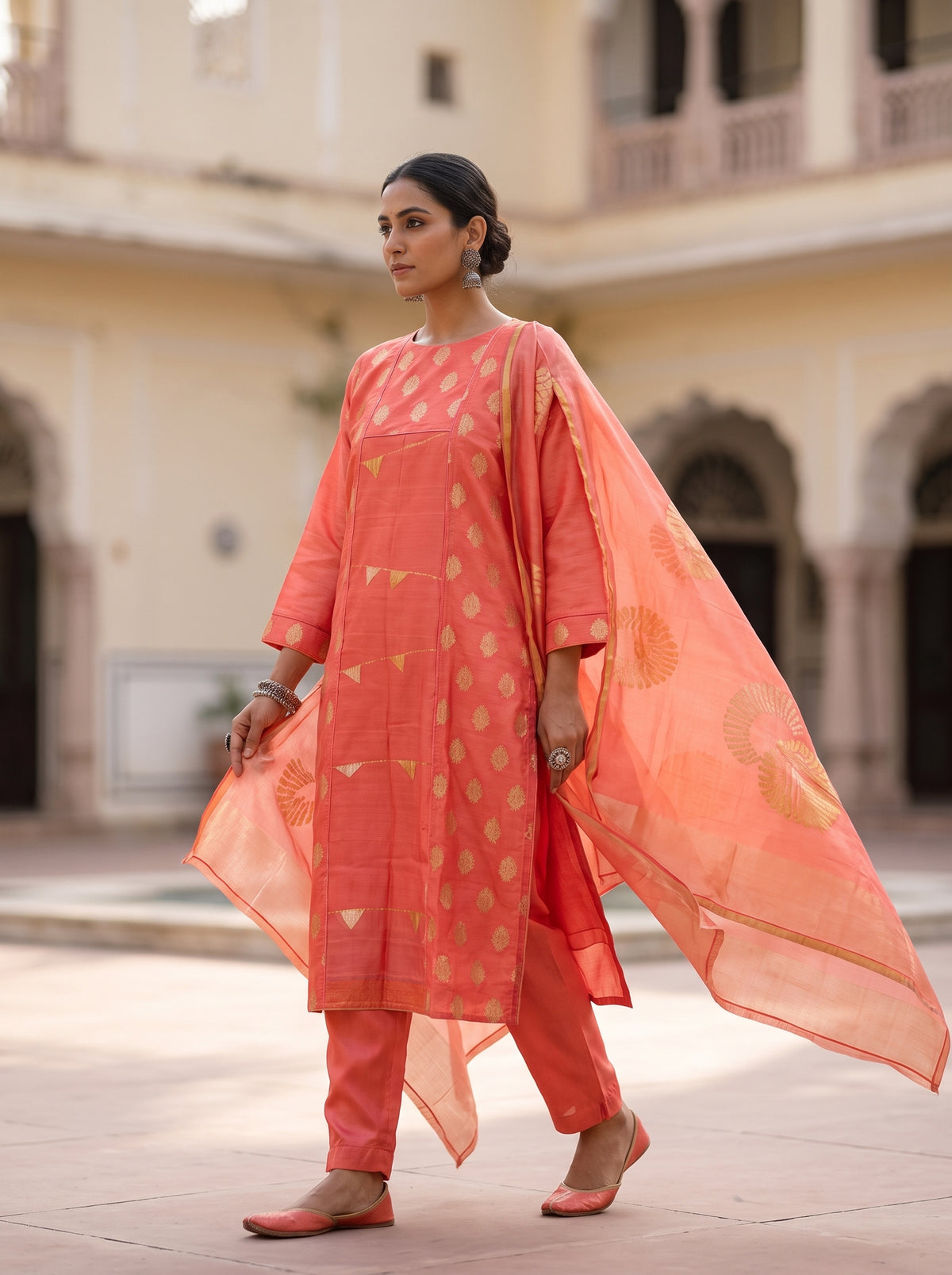 Semi Stitched Chanderi Formal Suitset