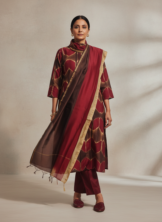 Semi Stitched Chanderi Casual Suitset