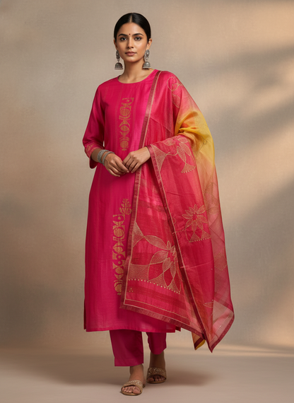 Semi Stitched Chanderi Formal Suitset