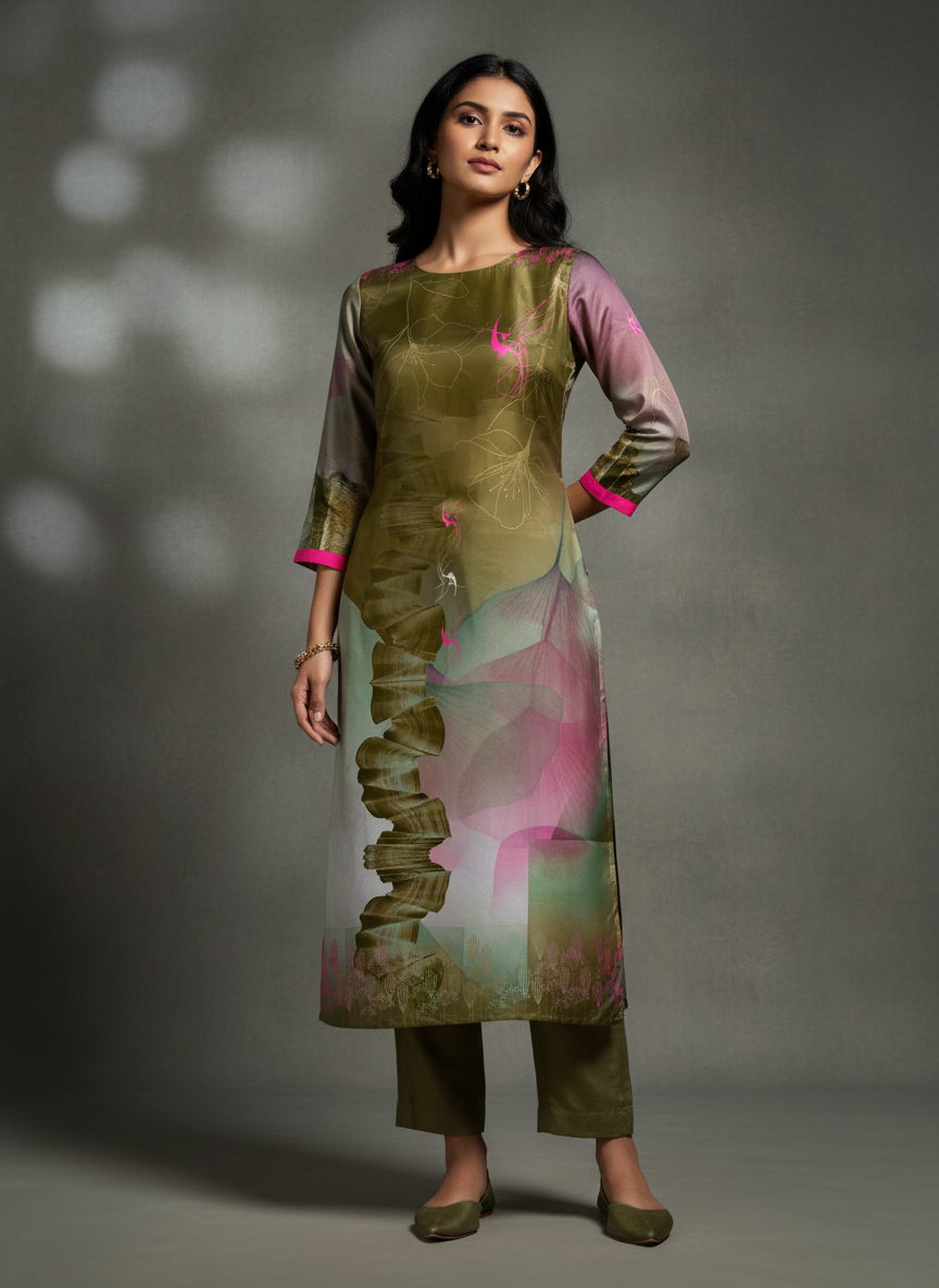 Semi Stitched Chanderi Casual kurta VISHAL KAPUR
