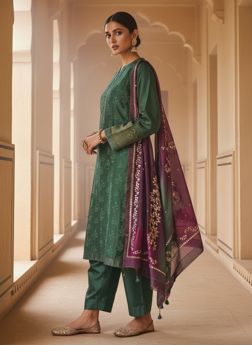 Semi Stitched Chanderi Formal Suitset
