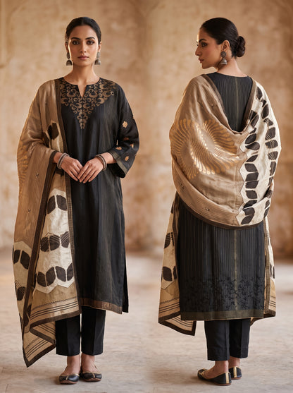 Semi Stitched Chanderi Formal Suitset